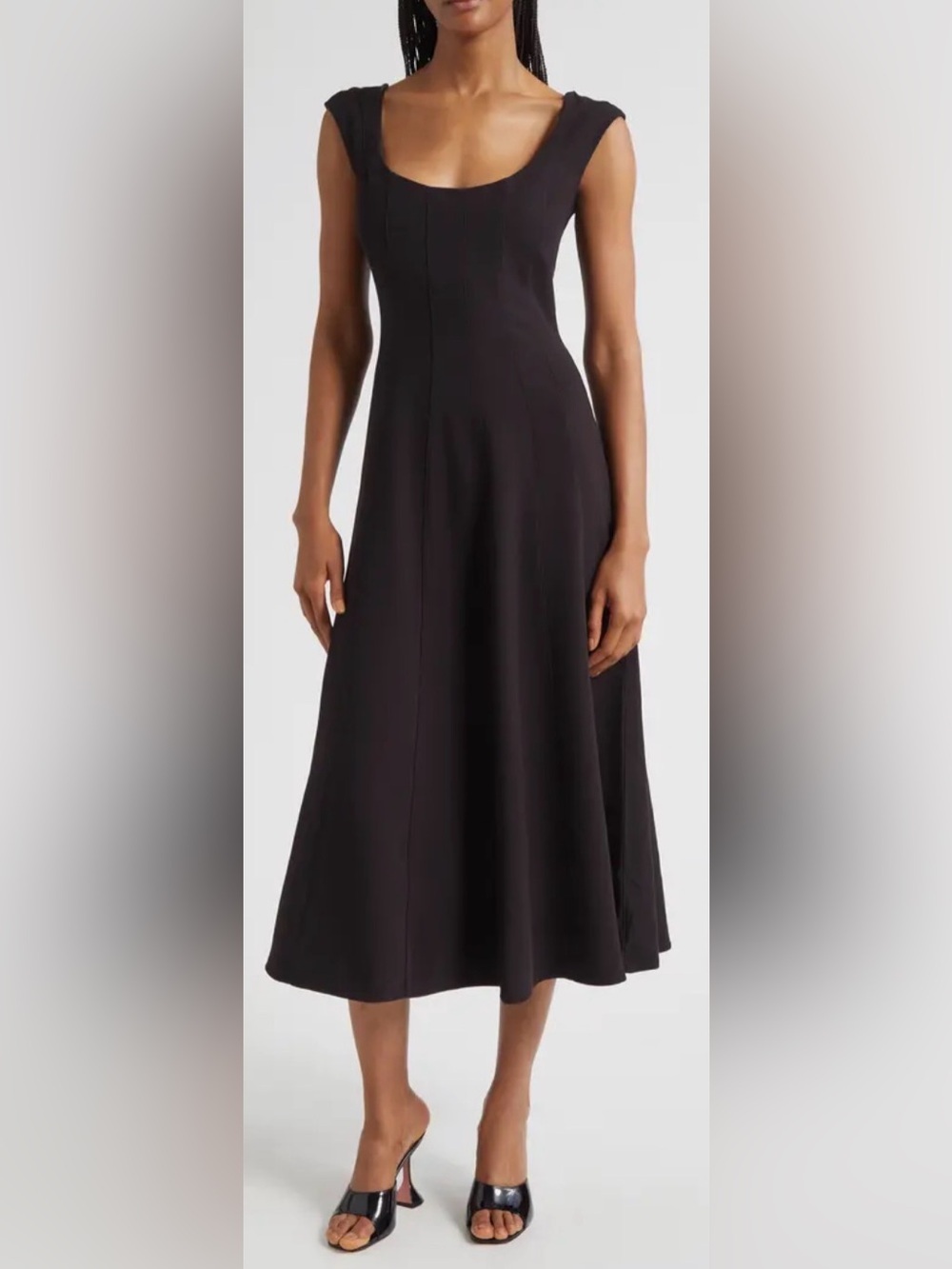 NEW STAUD Cap Sleeve Midi Dress in Black Size 2